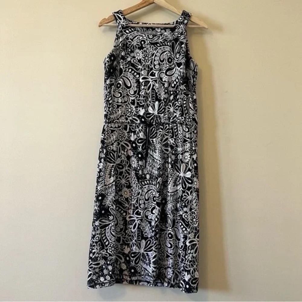 T by Talbots Small Floral Casual Knit Dress with Drawstring Waistband